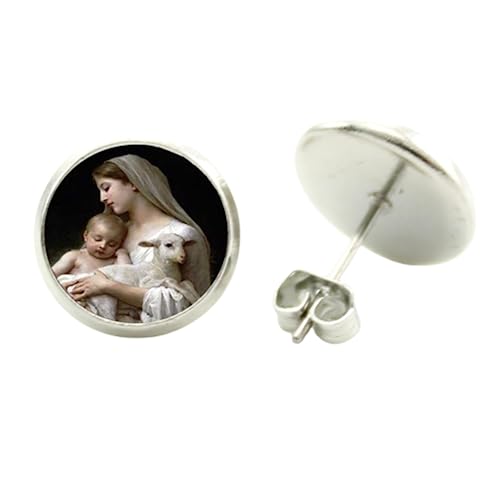 Ohrringe für Damen, Motiv Unserer Lieben Frau von Guadeloupe Schmuck Jungfrau Maria Christian Jesus Buddha Buddha Ohrringe Silber 25 Glas Peridot kreiert von AMAZETEC