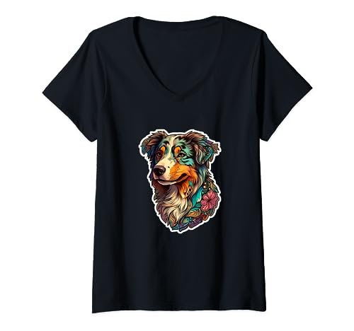 Damen Australian Shepherd Love T-Shirt mit V-Ausschnitt Damen Australian Shepherd Love T-Shirt mit V-Ausschnitt von AMB Designs