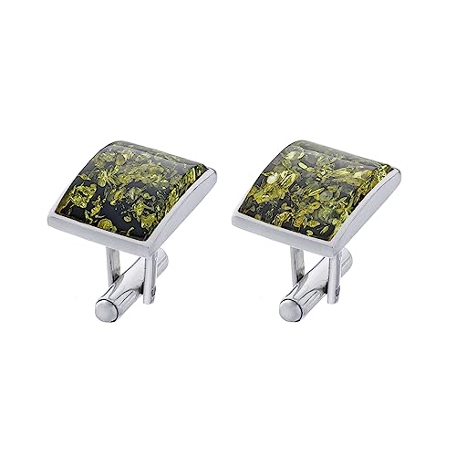 AMBEDORA, Herren Manschettenknöpfe aus Silber mit Bernstein, moderne rechteckige Form, poliertes Sterling Silber, Natur Bernstein in Grün Farbe, Geschenkidee AMBEDORA, Herren Manschettenknöpfe aus Silber mit Bernstein, moderne rechteckige Form, poliertes Sterling Silber, Natur Bernstein in Grün Farbe, Geschenkidee von AMBEDORA