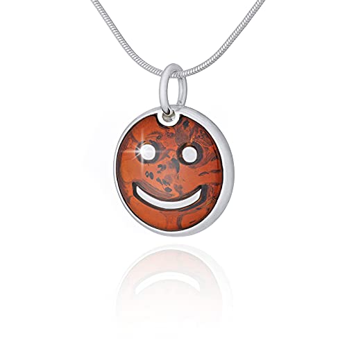 AMBEDORA Damen Halskette Silber 925 poliert, Baltischen Bernstein Cognac Farbe, Emoticon Anhänger Keep Smiling mit Schlange Kette bereit, Geschenk-Set von AMBEDORA