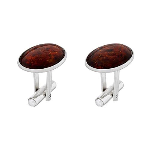 AMBEDORA Herren Sterling-Silber 925 Manschettenknöpfe mit Bernstein, Moderne Ovale Form, Naturbernstein in der Farbe Cognac, Geschenkset von AMBEDORA