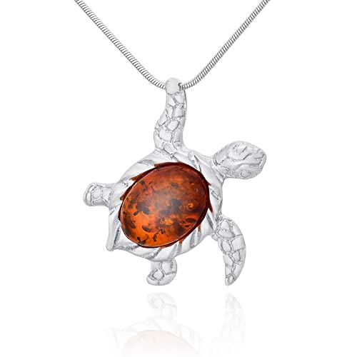 Damen 925 Sterling Silber Halskette mit Nano-Beschichtung Schutz Oval Baltischen Bernstein Meeresschildkröte Anhänger an einer Kette mit einer Schlangenkette, Geschenk-Set. Damen 925 Sterling Silber Halskette mit Nano-Beschichtung Schutz Oval Baltischen Bernstein Meeresschildkröte Anhänger an einer Kette mit einer Schlangenkette, Geschenk-Set. von AMBEDORA