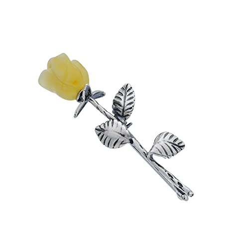 Damen Brosche, 925 Silber oxidiert, Bernstein Röslein handgeschnitzt, Kleine Silber Brosche mit Bernstein Rose in Milchfarbe, 3g von AMBEDORA