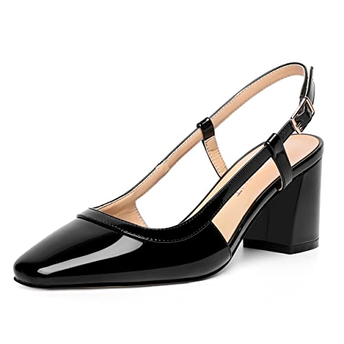 AMBELIGHT Damen-Pumps, Slingback, quadratisch, mit Schnalle, mittelhoher Absatz, 6,3 cm, Schwarz, 41 EU AMBELIGHT Damen-Pumps, Slingback, quadratisch, mit Schnalle, mittelhoher Absatz, 6,3 cm, Schwarz, 41 EU von AMBELIGHT