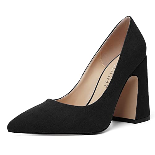 AMBELIGHT Damen-Pumps aus solidem Wildleder, spitzer Zehenbereich, Hochzeitsmode, klobig, hoher Absatz, 10,2 cm, Schwarz, 38.5 EU AMBELIGHT Damen-Pumps aus solidem Wildleder, spitzer Zehenbereich, Hochzeitsmode, klobig, hoher Absatz, 10,2 cm, Schwarz, 38.5 EU von AMBELIGHT