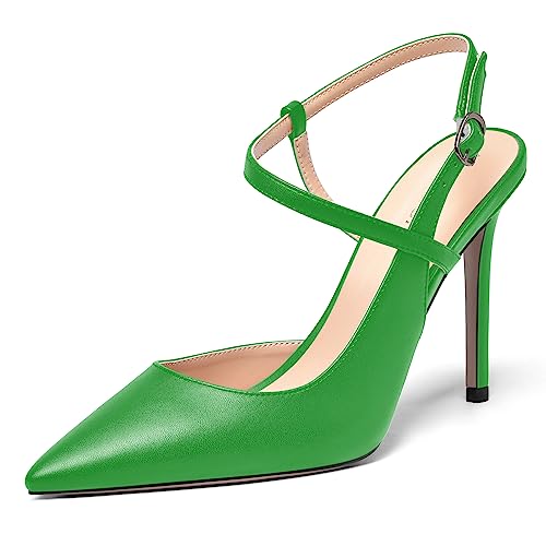 AMBELIGHT Damen-Pumps mit Knöchelriemen, sexy Schnalle, matt, spitzer Zehenbereich, Stiletto, hoher Absatz, 10,2 cm, grün, 43 EU von AMBELIGHT