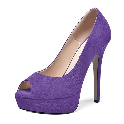 AMBELIGHT Damen-Pumps mit Peep-Toe-Plateau, für Hochzeit, zum Reinschlüpfen, Wildleder, Stiletto, hoher Absatz, 12,7 cm, violett, 41 EU von AMBELIGHT