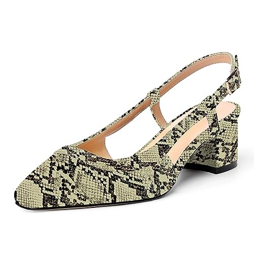 AMBELIGHT Damen-Pumps mit Slingback, Lackschnalle, quadratischer Zehenbereich, Büromode, klobig, niedriger Absatz, 5,1 cm, Nude Snake, 41.5 EU von AMBELIGHT