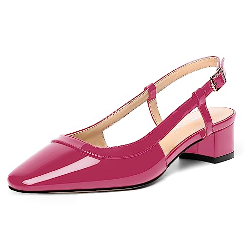 AMBELIGHT Damen-Pumps mit verstellbarem Riemen, Schnalle und quadratischer Zehenbereich, sexy Block, niedriger Absatz, 3,8 cm, magenta, 40 EU von AMBELIGHT