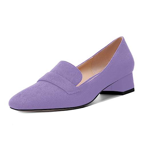 AMBELIGHT Damen-Pumps zum Reinschlüpfen, lässig, Büro, gesteppt, quadratischer Zehenbereich, Wildleder, Block, niedriger Absatz, 3,8 cm, lavendel, 43.5 EU von AMBELIGHT