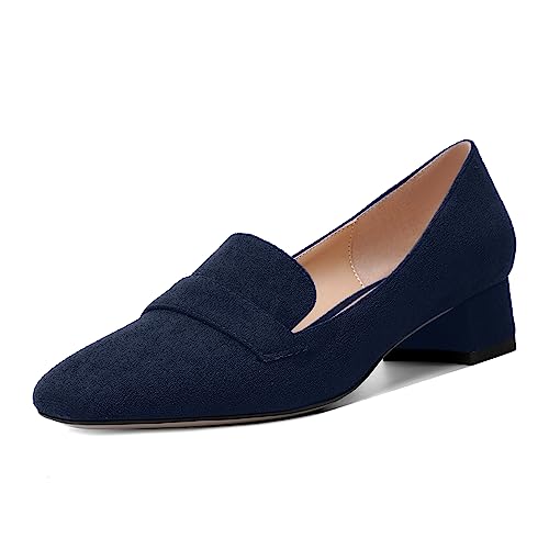 AMBELIGHT Damen-Pumps zum Reinschlüpfen, lässig, Büro, gesteppt, quadratischer Zehenbereich, Wildleder, Block, niedriger Absatz, 3,8 cm, marineblau, 35.5 EU von AMBELIGHT