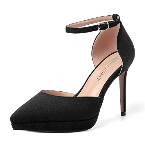 AMBELIGHT Damen Schuhe mit spitzem Zehenbereich, Wildleder, elegant, Knöchelriemen, Schnalle, Stiletto, High Heel, Pumps, 10,2 cm, Schwarz, 38 EU AMBELIGHT Damen Schuhe mit spitzem Zehenbereich, Wildleder, elegant, Knöchelriemen, Schnalle, Stiletto, High Heel, Pumps, 10,2 cm, Schwarz, 38 EU von AMBELIGHT