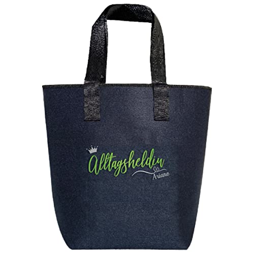 AMBERGER DESIGN by A&M Osterhage amd Filztasche Shopper Damen groß bestickt Alltagsheldin personalisiert | Blaue-Filz-Tasche | Umhängetasche | hochwertig Größe 26x44x14cm | Tasche-Henkel von AMBERGER DESIGN by A&M Osterhage amd