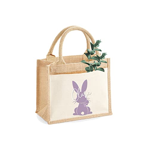 AMBERGER DESIGN by A&M Osterhage amd Jute-Tasche Osterhase Osterkorb Kinder mit Namen personalisiert | Personalisierbar | Geschenk-Familie-Kinder-Ostern | beige Oster-Nest von AMBERGER DESIGN by A&M Osterhage amd