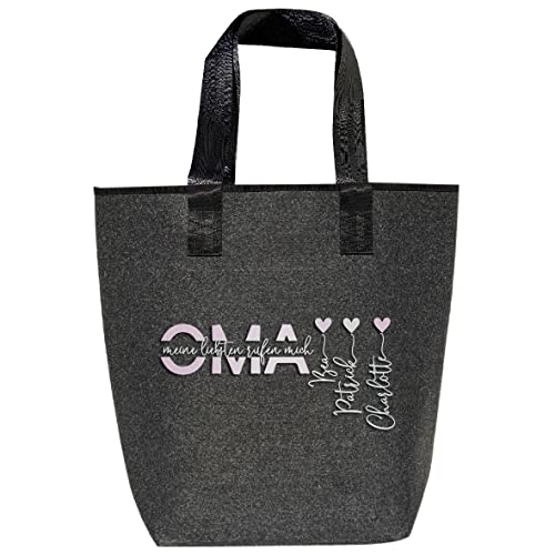 AMBERGER DESIGN by A&M Osterhage amd Shopper-Damen bestickt personalisiert Filz-Tasche PVC Frei | Motiv: Meine liebsten rufen mich OMA Schlüsselfach Reißverschluss | trendiges Design Größe 44x26cm von AMBERGER DESIGN by A&M Osterhage amd