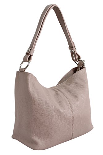 AMBRA Moda Damen Leder Handtasche Schultertasche Umhängetasche Hobo bag GL005 (Altrosa) von AMBRA Moda