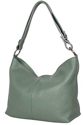AMBRA Moda Damen Leder Handtasche Schultertasche Umhängetasche Hobo bag GL005 (Apfelgrün) von AMBRA Moda