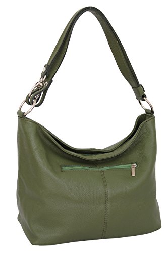 AMBRA Moda Damen Leder Handtasche Schultertasche Umhängetasche Hobo bag GL005 (Armee Grün) von AMBRA Moda