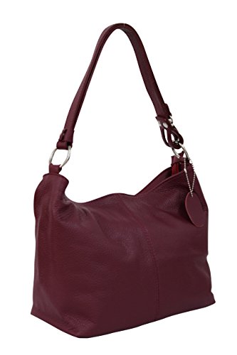 AMBRA Moda Damen Leder Handtasche Schultertasche Umhängetasche Hobo bag GL005 (Bordeaux) von AMBRA Moda