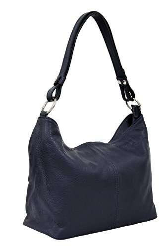 AMBRA Moda Damen Leder Handtasche Schultertasche Umhängetasche Hobo bag GL005 (Dunkelblau) von AMBRA Moda