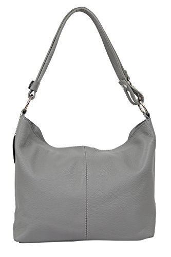 AMBRA Moda Damen Leder Handtasche Schultertasche Umhängetasche Hobo bag GL005 (Grau) von AMBRA Moda