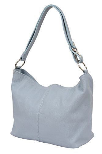 AMBRA Moda Damen Leder Handtasche Schultertasche Umhängetasche Hobo bag GL005 (Hellblau) von AMBRA Moda