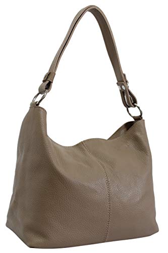 AMBRA Moda Damen Leder Handtasche Schultertasche Umhängetasche Hobo bag GL005 (Helltaupe) von AMBRA Moda