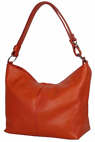 AMBRA Moda Damen Leder Handtasche Schultertasche Umhängetasche Hobo bag GL005 (Orange) von AMBRA Moda