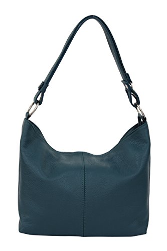 AMBRA Moda Damen Leder Handtasche Schultertasche Umhängetasche Hobo bag GL005 (Petrol) von AMBRA Moda