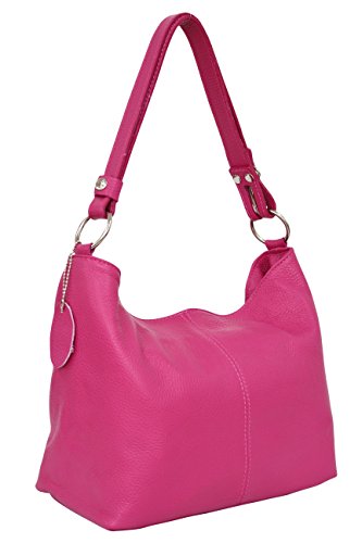 AMBRA Moda Damen Leder Handtasche Schultertasche Umhängetasche Hobo bag GL005 (Pink) von AMBRA Moda