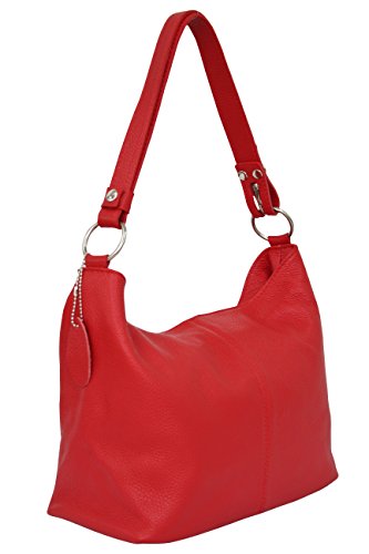 AMBRA Moda Damen Leder Handtasche Schultertasche Umhängetasche Hobo bag GL005 (Rot) von AMBRA Moda