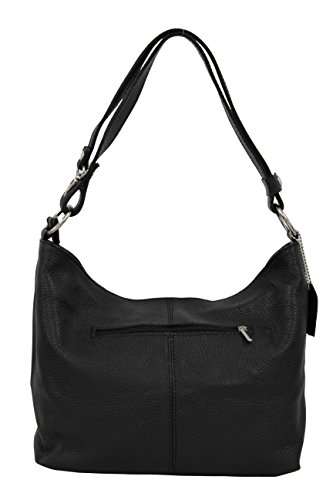 AMBRA Moda Damen Leder Handtasche Schultertasche Umhängetasche Hobo bag GL005 (Schwarz Black) von AMBRA Moda