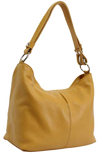 AMBRA Moda Damen Leder Handtasche Schultertasche Umhängetasche Hobo bag GL005 (Senfgelb) von AMBRA Moda