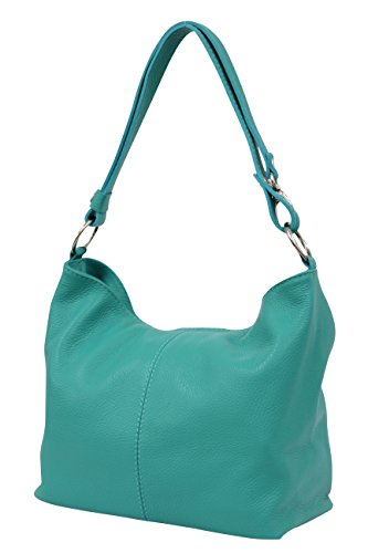 AMBRA Moda Damen Leder Handtasche Schultertasche Umhängetasche Hobo bag GL005 (Türkis) von AMBRA Moda