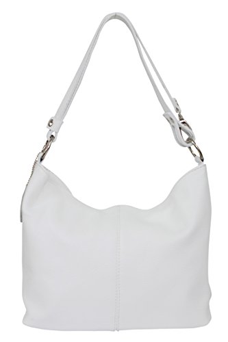 AMBRA Moda Damen Leder Handtasche Schultertasche Umhängetasche Hobo bag GL005 (Weiß) von AMBRA Moda