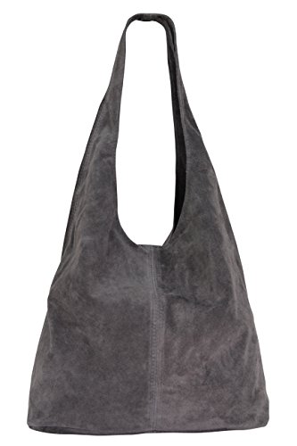 AMBRA Moda Damen Ledertasche Shopper Wildleder Handtasche Schultertasche Beuteltasche WL818 (Anthrazitgrau) von AMBRA Moda