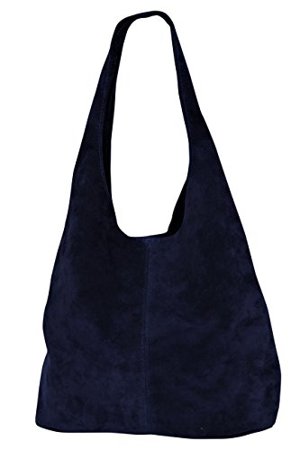 AMBRA Moda Damen Ledertasche Shopper Wildleder Handtasche Schultertasche Beuteltasche WL818 (Dunkelblau) von AMBRA Moda