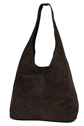 AMBRA Moda Damen Ledertasche Shopper Wildleder Handtasche Schultertasche Beuteltasche WL818 (Dunkelbraun) von AMBRA Moda