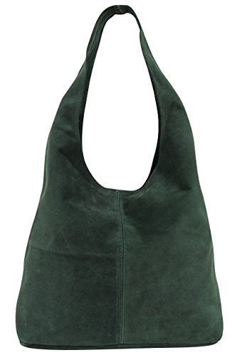 AMBRA Moda Damen Ledertasche Shopper Wildleder Handtasche Schultertasche Beuteltasche WL818 (Dunkelgrün) von AMBRA Moda