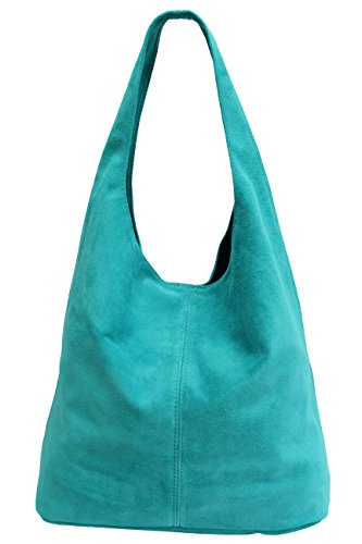 AMBRA Moda Damen Ledertasche Shopper Wildleder Handtasche Schultertasche Beuteltasche WL818 (Türkis) von AMBRA Moda