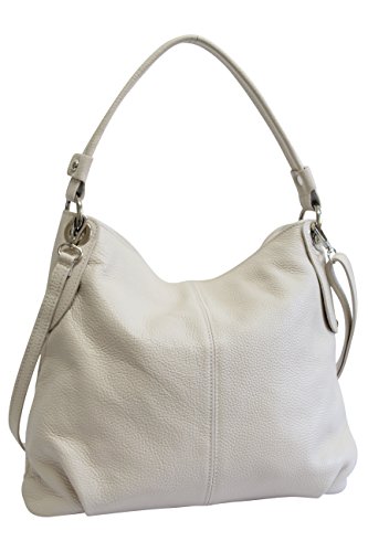 AMBRA Moda Damen echt Ledertasche Handtasche Schultertasche Beutel Shopper Umhängtasche GL012 (Beige Creme) von AMBRA Moda