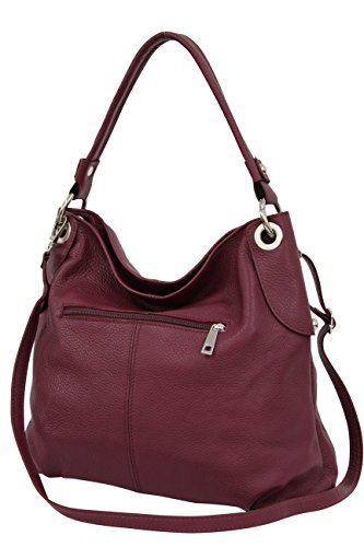 AMBRA Moda Damen echt Ledertasche Handtasche Schultertasche Beutel Shopper Umhängtasche GL012 (Bordeaux) von AMBRA Moda