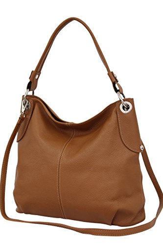 AMBRA Moda Damen echt Ledertasche Handtasche Schultertasche Beutel Shopper Umhängtasche GL012 (Cognac) von AMBRA Moda