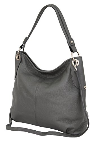 AMBRA Moda Damen echt Ledertasche Handtasche Schultertasche Beutel Shopper Umhängtasche GL012 (Dunkelgrau) von AMBRA Moda