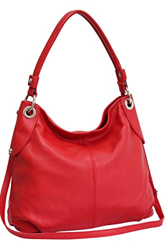 AMBRA Moda Damen echt Ledertasche Handtasche Schultertasche Beutel Shopper Umhängtasche GL012 (Rot) von AMBRA Moda