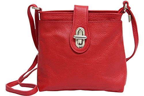 AMBRA Moda Damen echt Ledertasche Handtasche Schultertasche Umhängtasche Citybag Girl Crossover GL007 (Rot) von AMBRA Moda