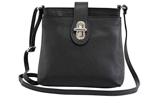 AMBRA Moda Damen echt Ledertasche Handtasche Schultertasche Umhängtasche Citybag Girl Crossover GL007 (Schwarz) von AMBRA Moda