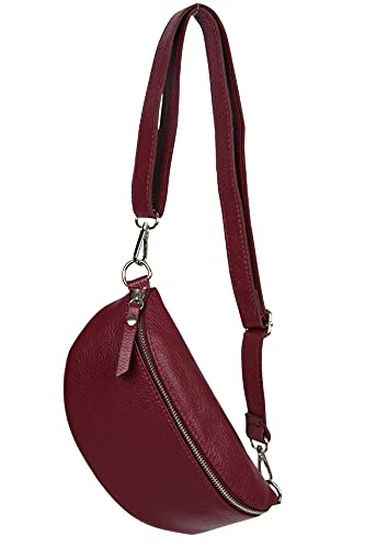 AMBRA Moda GLX10 - Damen Herren unisex kleine Hüfttasche Gürteltasche Bauchtasche Umhängetasche aus Echtleder (Weinrot) von AMBRA Moda