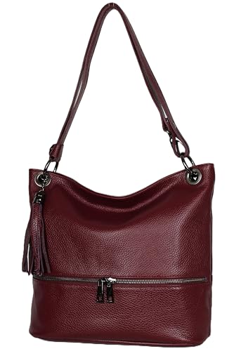 AMBRA Moda GLX37 - Italienische Handtasche, Damen - Schultertasche Damen Umhängtaschen Leder (Bordeaux) von AMBRA Moda
