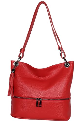 AMBRA Moda GLX37 - Italienische Handtasche, Damen - Schultertasche Damen Umhängtaschen Leder (Rot) von AMBRA Moda